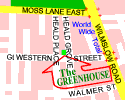 Mini Location Map for The Greenhouse Licensed Vegetarian and Vegan 
Restaurant, Rusholme, Manchester