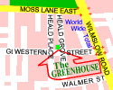 Mini Location Map for The Greenhouse Licensed Vegetarian and Vegan Restaurant, Rusholme, Manchester